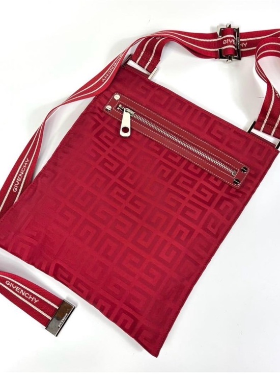 Givenchy Handbags - Givenchy Red Jacquard Slim Crossbody with Logo Webbed Strap